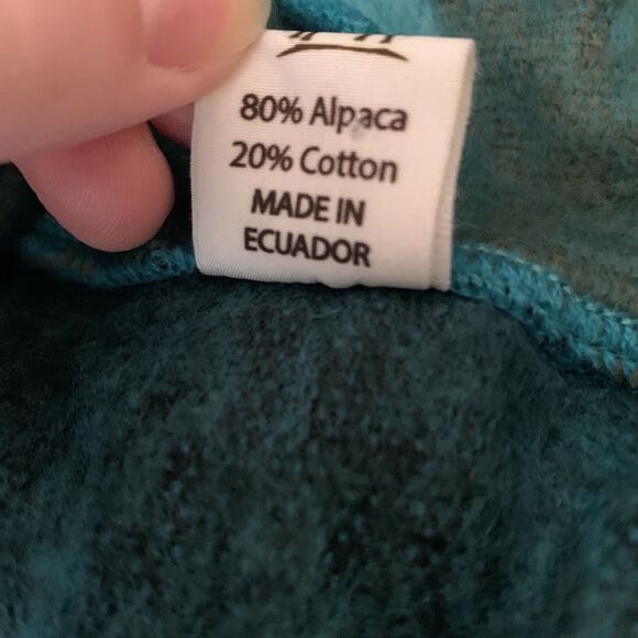 Alpaca Cotton Poncho Sweater Blue Stripe Button Hooded Sz OS Soft Cozy - Picture 10 of 10